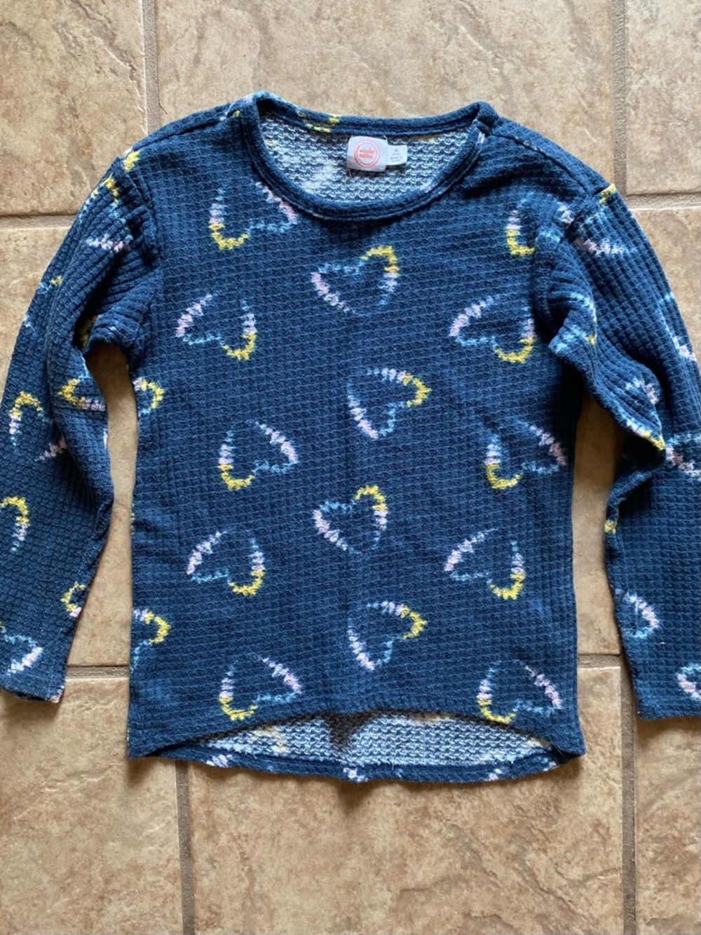 wonder nation Navy Waffle Knit Long-Sleeve Top with Heart Print